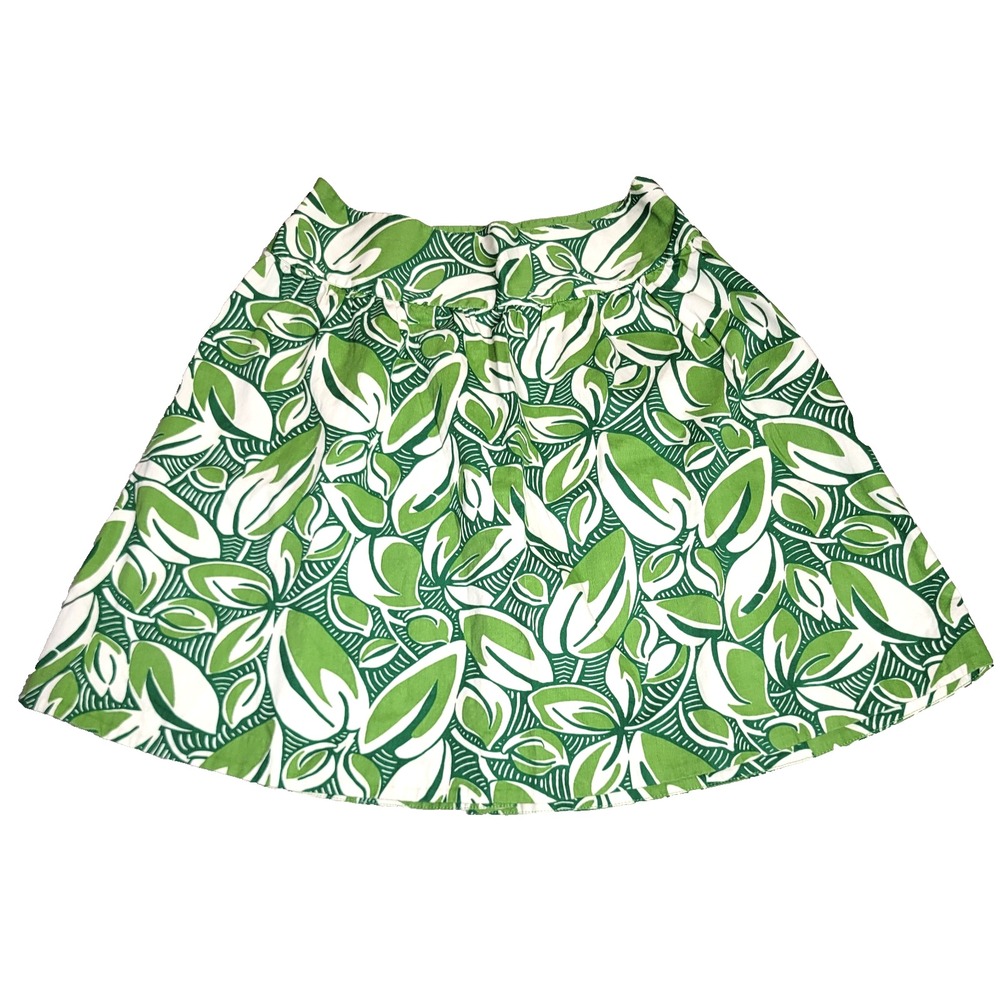 Merona Green Leaf Tropical Print Full Flare Skirt Women's Size 12 Wide Waistband